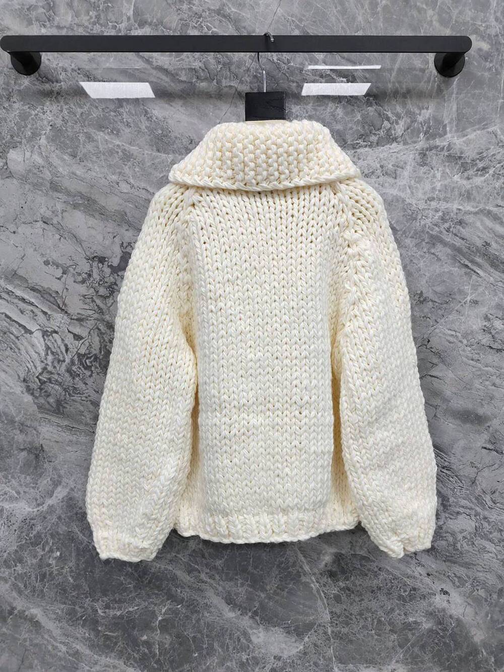 Chanel Cream Chunky Knit Zip‑Up Shawl Collar Cardigan Jacket - Picture 4 of 9